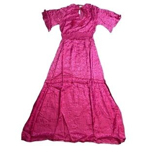 NWT Raga Women's XS Fuchsia Viscose Sweet Temptation Tiered Skirt Midi Dress